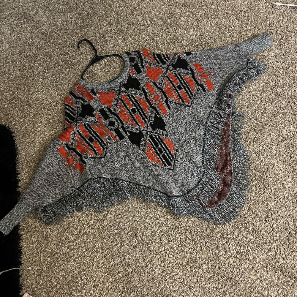 Mossimo Supply Co. Gray and Red Knit Poncho